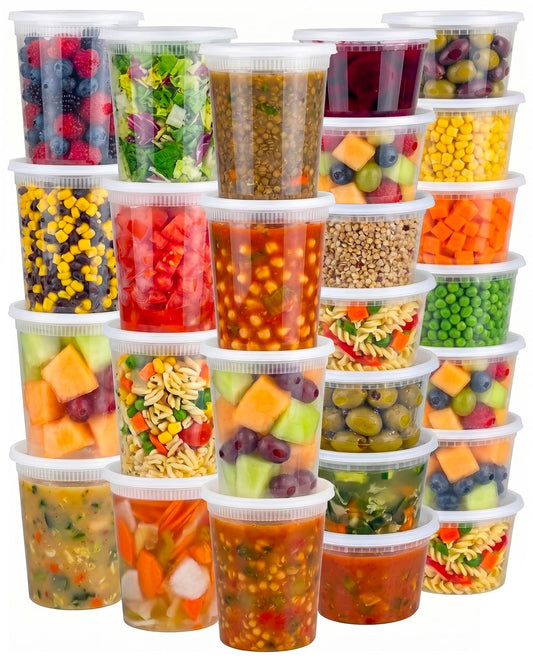 Deli Food Containers with Lids - (48 Sets) 24-32 Oz Quart Size & 24-16 Oz Pint Size Airtight Food Storage Takeout Meal Prep Containers with 54 Lids, BPA-Free, Dishwasher, Microwave Safe - Available at All In One Marketplace Canada