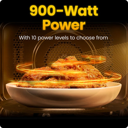 Chefman Countertop Microwave Oven 0.9 Cu. Ft., 900 Watts with 10 Power Levels, 6 Cooking Presets with One-Touch Express Cook, Eco Mode, Child Safety Lock, & Mute Button - Black - Available at All In One Marketplace Canada
