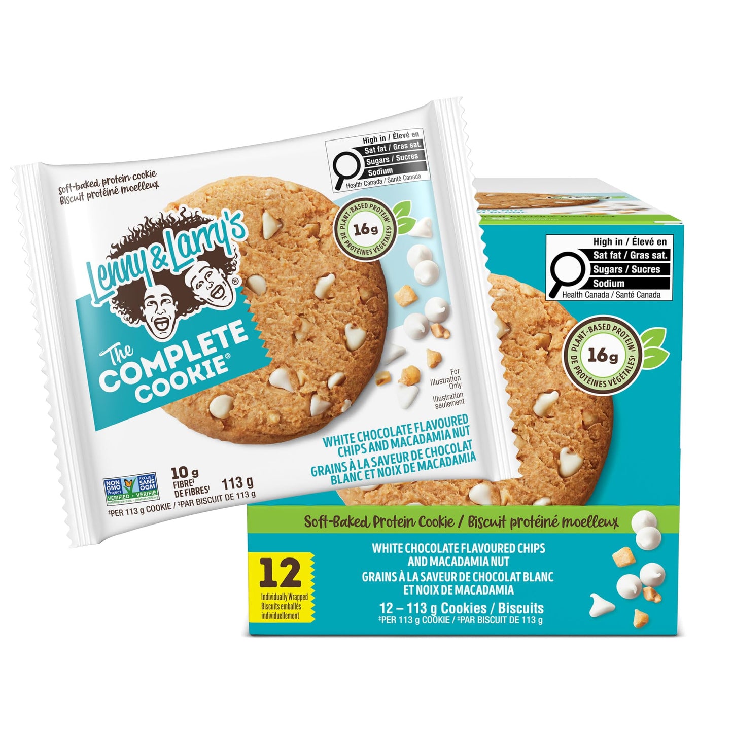 Lenny & Larry's The Complete Cookie – White Chocolate Flavored Macadamia 113g BOX OF 12 – High Protein Snack with 16g Plant Protein – Soft-Baked Low Sugar Cookies High in Fibre, Non-GMO & Vegan 🍁 All In One Marketplace Canada