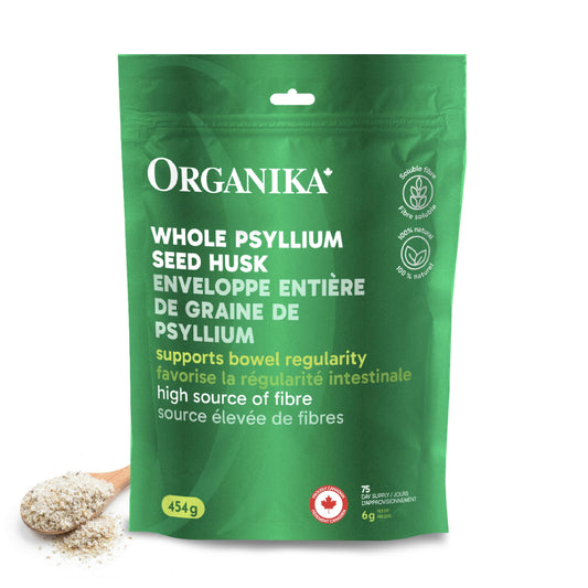 Organika Psyllium Seed Husk Whole- Excellent Source of Fibre, Aids in Digestion and Constipation- 454 G - Available at All In One Marketplace Canada