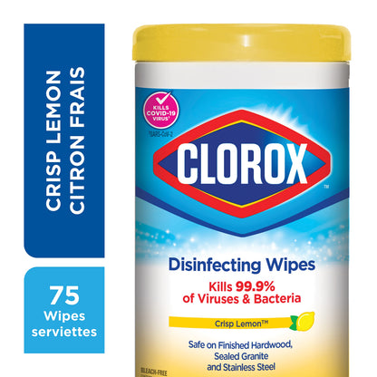 Clorox Disinfecting Wipes, Lemon Fresh, 75 Count, Multi-Pack of 6 Canisters