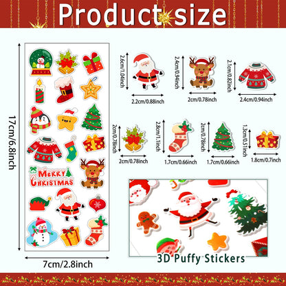 UPINS Christmas Stickers 12 Sheets UPINS Holiday 3D Puffy Sticker Cute Snowman Reindeer Tree Santa Foam Decals for Party Favors Scrapbooking DIY Crafts 🍁 All In One Marketplace Canada