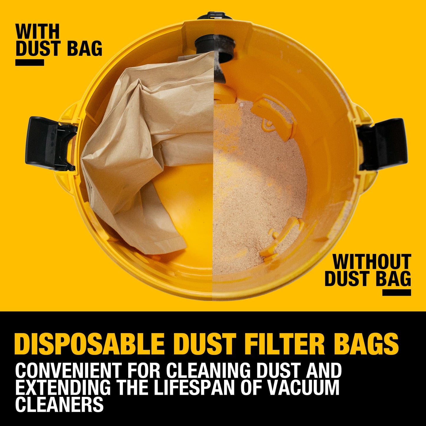 3 Pack DEWALT Dust Bag DXVA19-4101, for 6-10 Gallon Wet/Dry Vacuum, DEWALT Vacuum Bags, Compatible with DXV06P DXV09P DXV09PA DXV10P DXV10PL DXV10S DXV10SA DXV10SB DEWALT