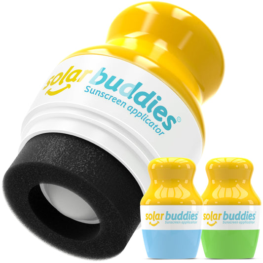 Solar Buddies Sunscreen Applicator - Green & Blue Duo - Refillable Roll on Sponge Sunscreen, Suncream & Lotion Applicator For Kids, Adults & Families - Holds 100ml, Perfect Size for Travel - Available at All In One Marketplace Canada