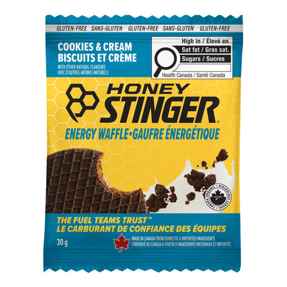 Honey Stinger Organic Gluten-Free Cookies & Cream Waffle | Energy Stroopwafel for Exercise, Endurance and Performance | Sports Nutrition for Home & Gym, Pre & During Workout | 12 Waffles, 30g