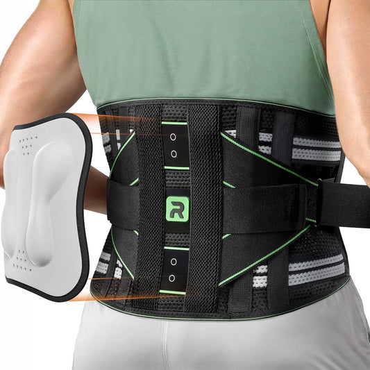 Rakiie Back Brace for Lower Back Pain Relief, 8X Powerful Lumbar Support with 3D Support Pad, Breathable Back Support Belt for Men Women, Green Size L