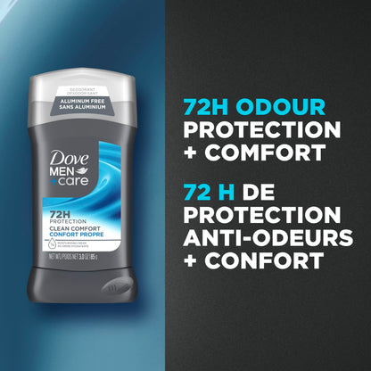 Dove Men+Care Deodorant Stick aluminum-free deodorant formula for 72H protection Clean Comfort with ¼ moisturizing cream, 85g (Pack of 4)