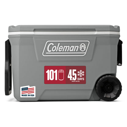 Coleman Classic Series 62-Qt Insulated Portable Cooler w/Heavy Duty Wheels, 58L Leak-Proof Wheeled Cooler w/ 101 Can Capacity, Keeps Ice for up to 5 Days, Great for Beach, Camping, Sports - Available at All In One Marketplace Canada