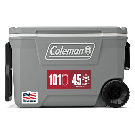 Coleman Classic Series 62-Qt Insulated Portable Cooler w/Heavy Duty Wheels, 58L Leak-Proof Wheeled Cooler w/ 101 Can Capacity, Keeps Ice for up to 5 Days, Great for Beach, Camping, Sports - Available at All In One Marketplace Canada
