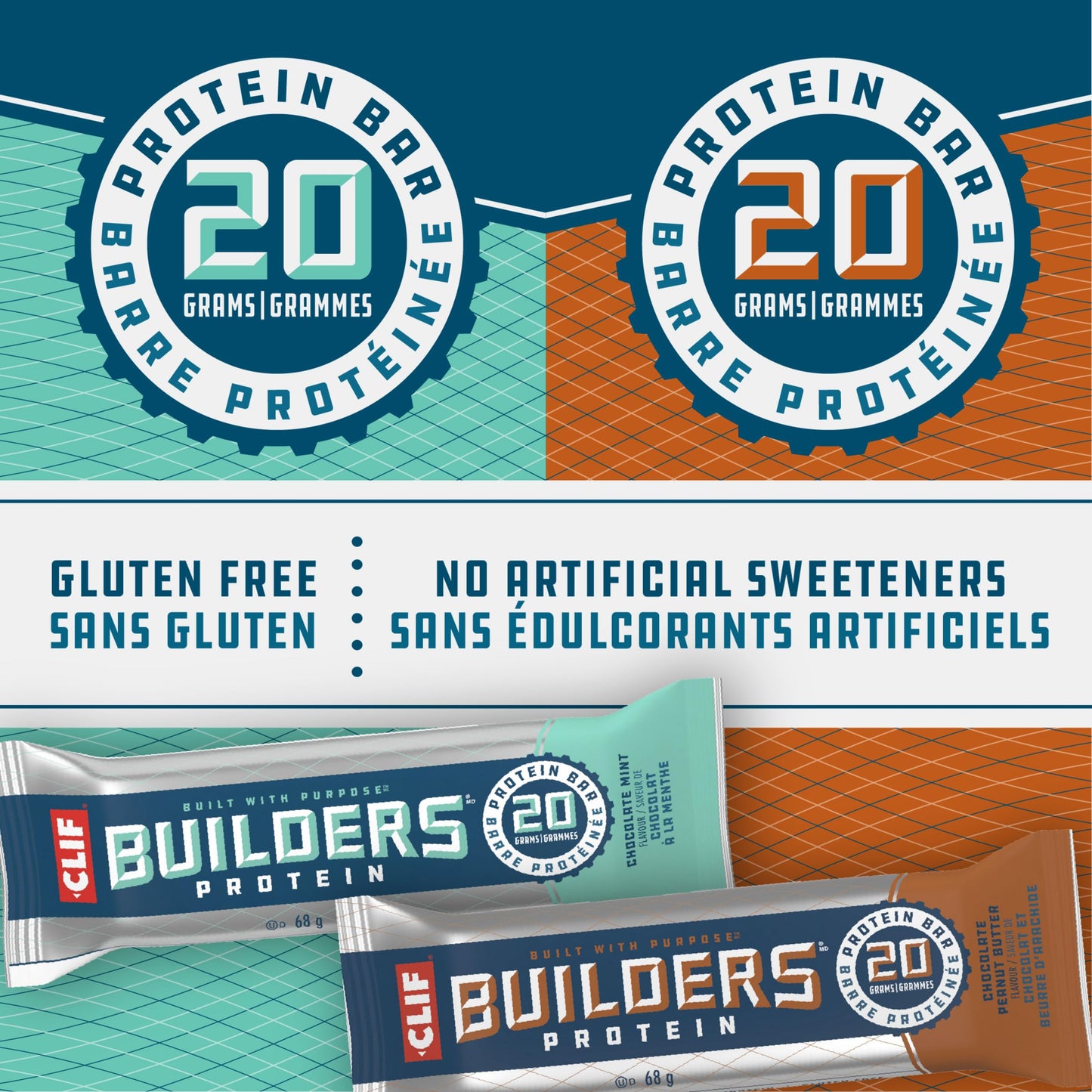 CLIF BUILDERS Protein Bar Variety Pack - 15 Count (8 Chocolate Mint & 7 Chocolate Peanut Butter) - 20g Plant Protein, Gluten Free, No Artificial Sweeteners