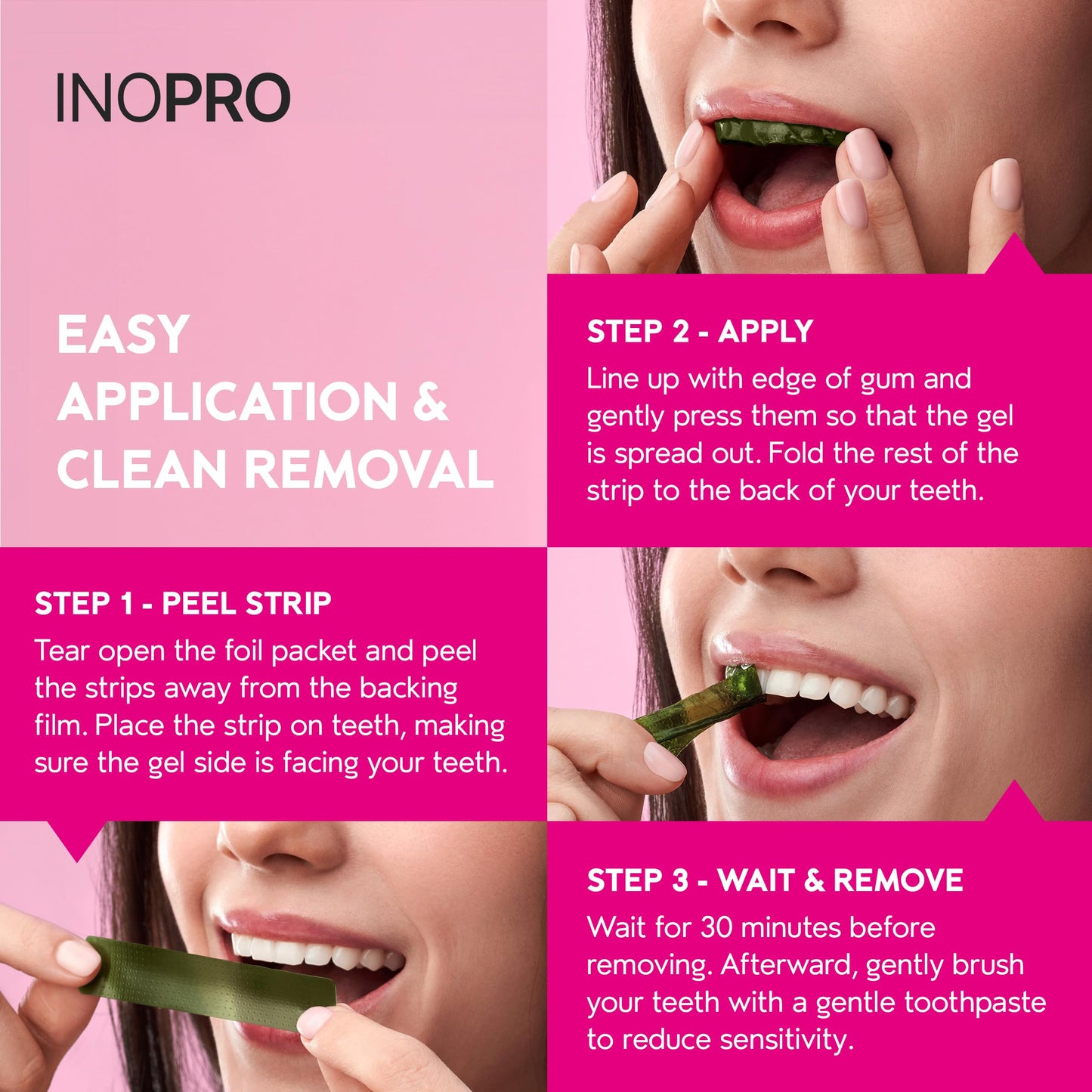 InoPro Teeth Whitening Strips 14 Treatments Kit - Sensitive Teeth Whitener, Peroxide Free, Enamel Safe Green White Strips, Deep Stains Removal - Instant Teeth Whitening Without The Harm (28 Strips) - Available at All In One Marketplace Canada