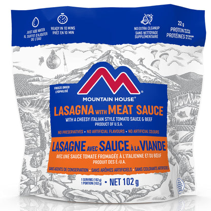 Mountain House Lasagna with Meat Sauce Pouch| Freeze Dried Backpacking & Camping Food | Survival & Emergency Food | Entree Meal | Easy to Prepare | Delicious and Nutritious | Single Pouch Mountain House