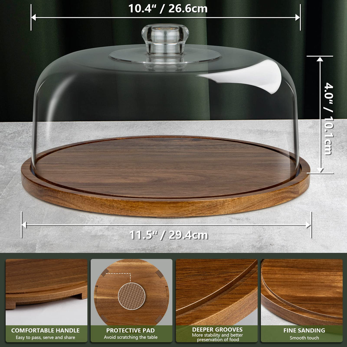 ANBOXIT Cake Stand with Dome Lid, Acacia Wood Cake Plate with Cover 🍁 All In One Marketplace Canada