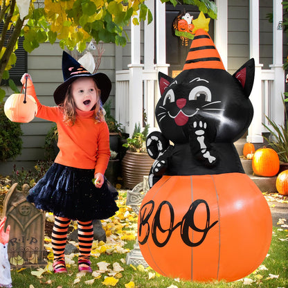4FT Halloween Inflatable Decor Pumpkin Cat with LED Lights 🍁 All In One Marketplace Canada