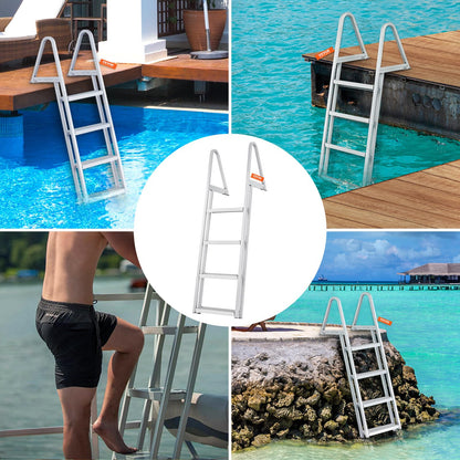 VEVOR Dock Ladder, Removable 4 Steps, 350 lbs Load Capacity, Aluminum Alloy Pontoon Boat Ladder with 4'' Wide Step & Nonslip Mat, Easy to Install for Ship/Lake/Pool/Marine Boarding VEVOR