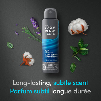 Dove Men+Care Antiperspirant Dry Spray deodorant for 72H sweat & odour protection Clean Comfort with Triple Defense Technology, 107g (Pack of 3) - Available at All In One Marketplace Canada