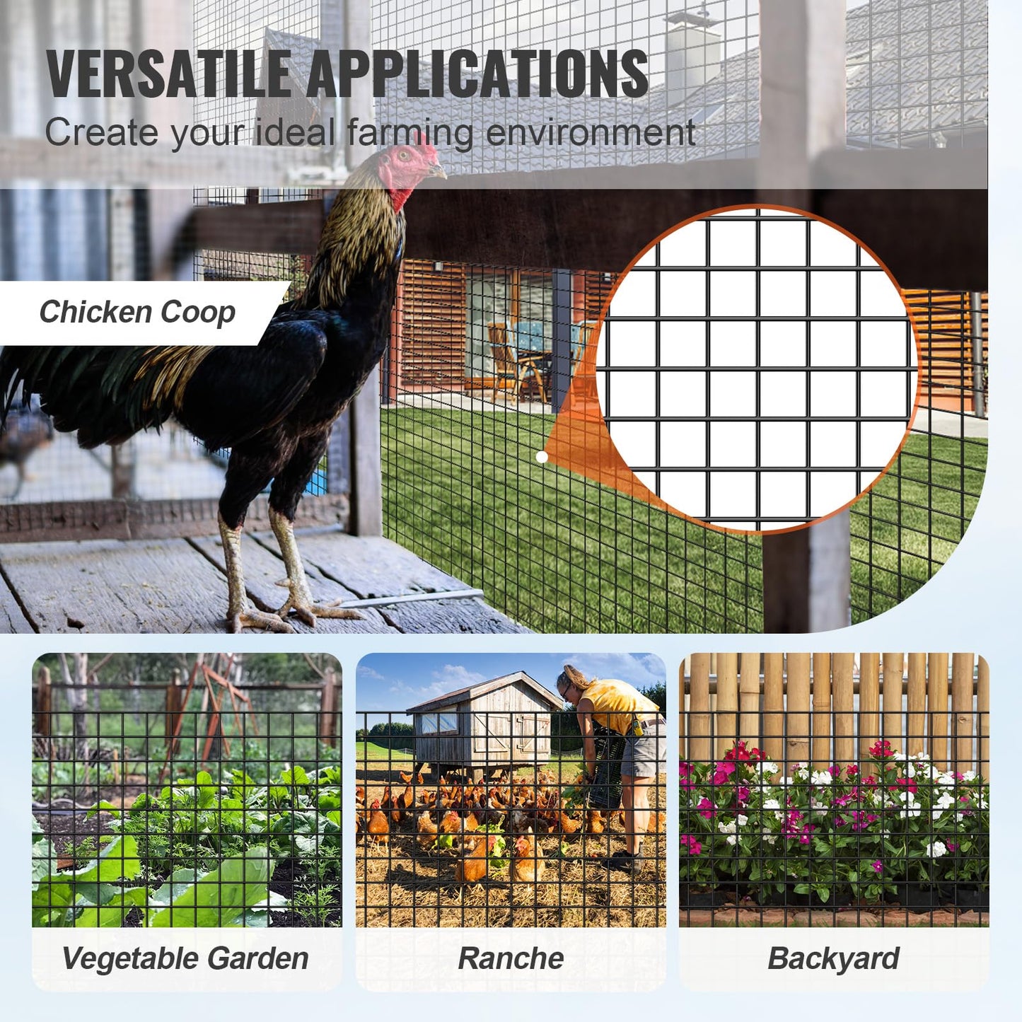 VEVOR Hardware Cloth, 48'' x 50' Galvanized Wire Mesh Roll, 19 Gauge Chicken Wire Fence Roll, Vinyl Coating Metal Wire Mesh for Chicken Coop Barrier, Rabbit Snake Fences, Poultry Enclosures VEVOR