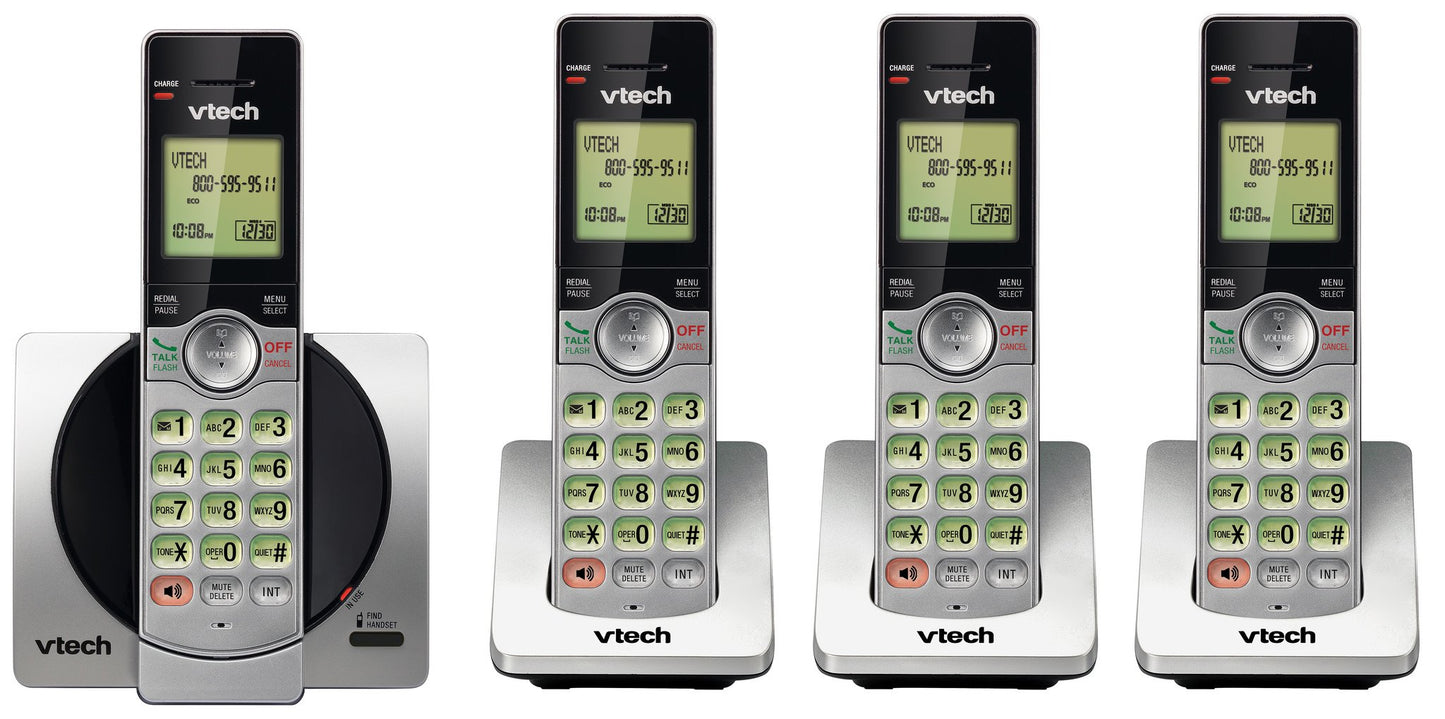 VTech DECT 6.0 Four Handset Cordless Phones with Caller ID, Backlit Keypads and Screens, Full Duplex Handset Speakerphones, Call Block, (Non ITAD Version) Silver/Black - CS6919-4 🍁 All In One Marketplace Canada