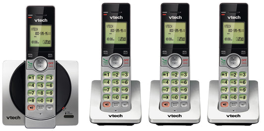 VTech DECT 6.0 Téléphones sans fil à quatre combinés avec afficheur, claviers et écrans rétroéclairés, haut-parleurs duplex intégral, blocage d'appels, (version non ITAD) Argent/Noir - CS6919-4 🍁 All In One Marketplace Canada