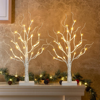 EAMBRITE 2 Pack Lighted Birch Tree, Christmas Artificial Tree Battery Operated Timer with 24 Warm White Lights, Tabletop Tree Christmas Decorations Centerpiece with for Wedding Party Home Room Decor 🍁 All In One Marketplace Canada