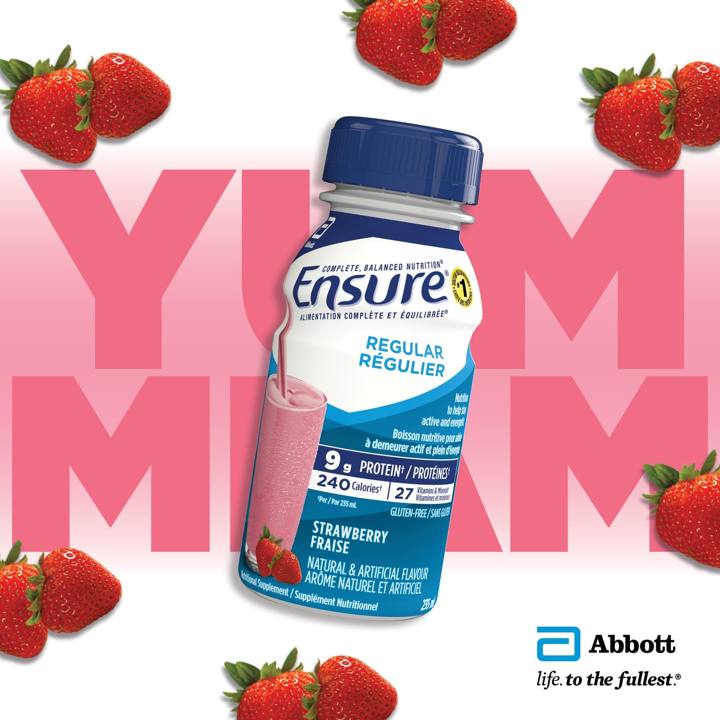Ensure Regular, Nutritional Supplement Shake Value Pack, Nutrition To Stay Active And Energetic, Strawberry, 24 x 235-mL Bottles Ensure
