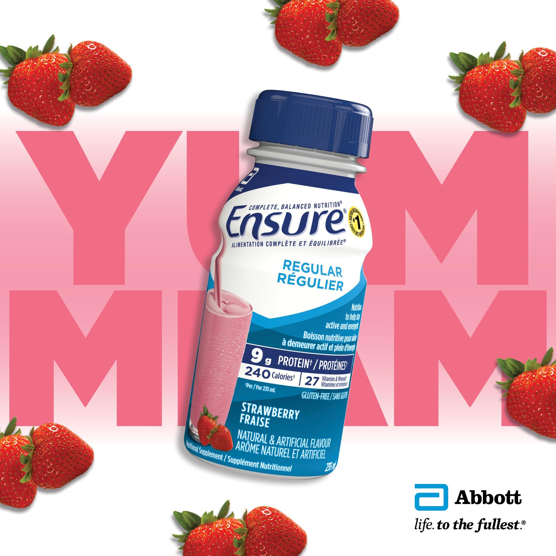 Ensure Regular, Nutritional Supplement Shake Value Pack, Nutrition To Stay Active And Energetic, Strawberry, 24 x 235-mL Bottles Ensure