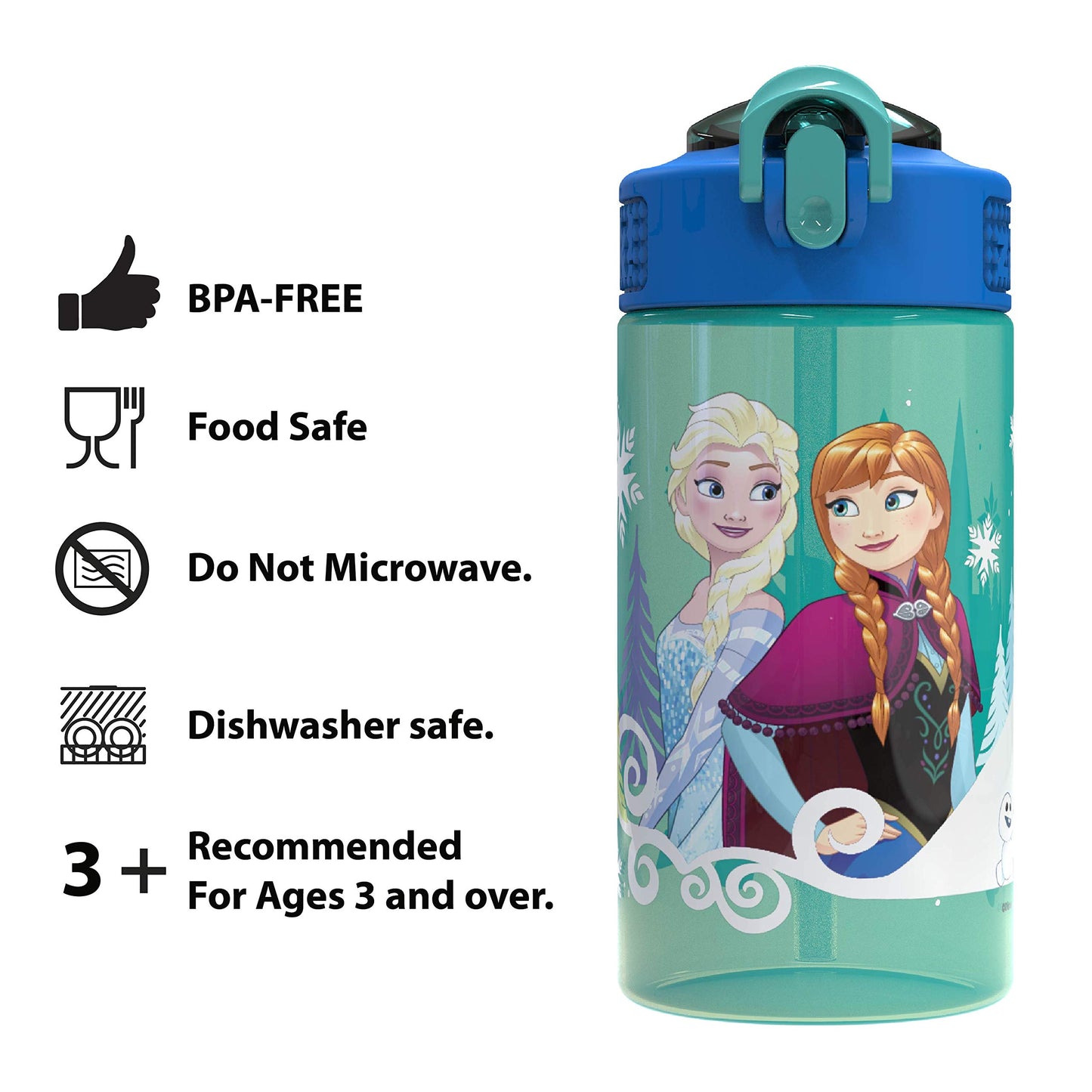 Zak Designs Disney Frozen 16oz Leak-Proof Straw Kids Water Bottle