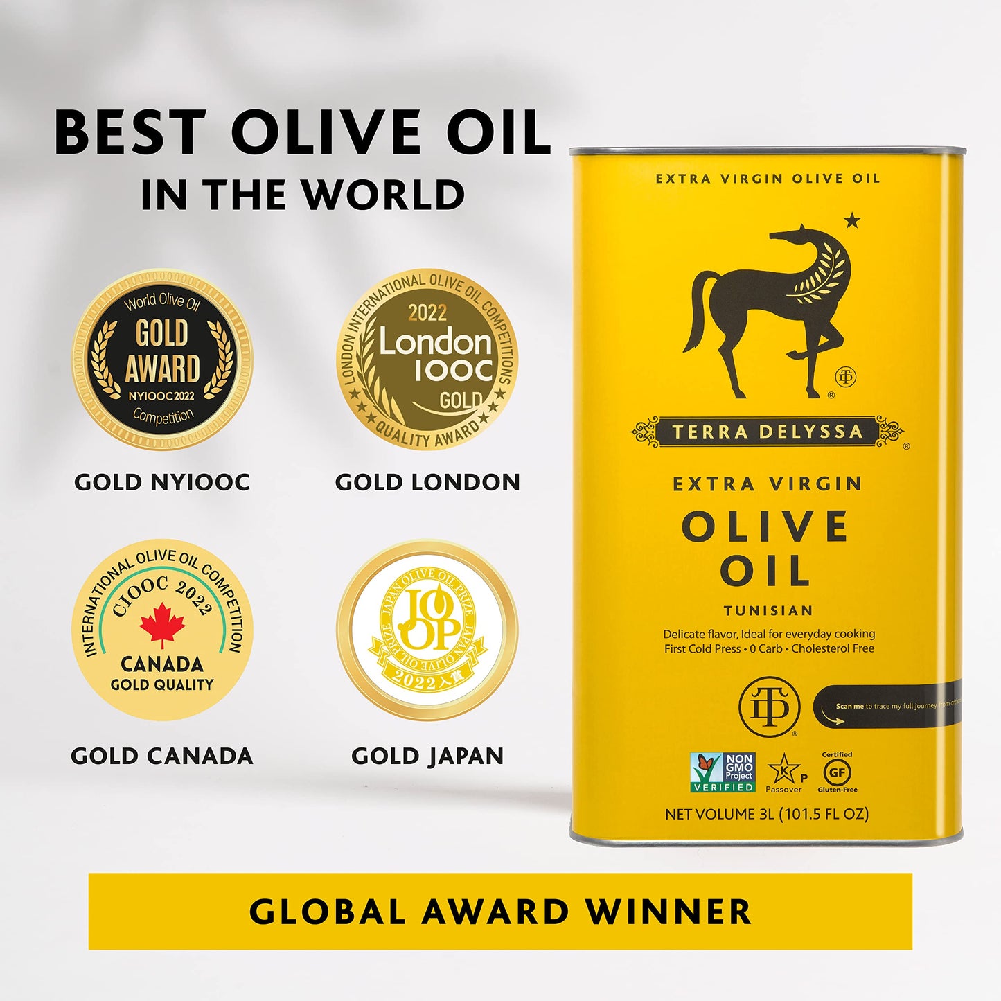 Terra Delyssa First Cold Pressed Extra Virgin Olive Oil, Single Sourced, 3 Litres (101 fl. oz) - 1 Pack, Certified Kosher. Non-GMO, Naturally Rich in Antioxidants and Polyphenols 🍁 All In One Marketplace Canada