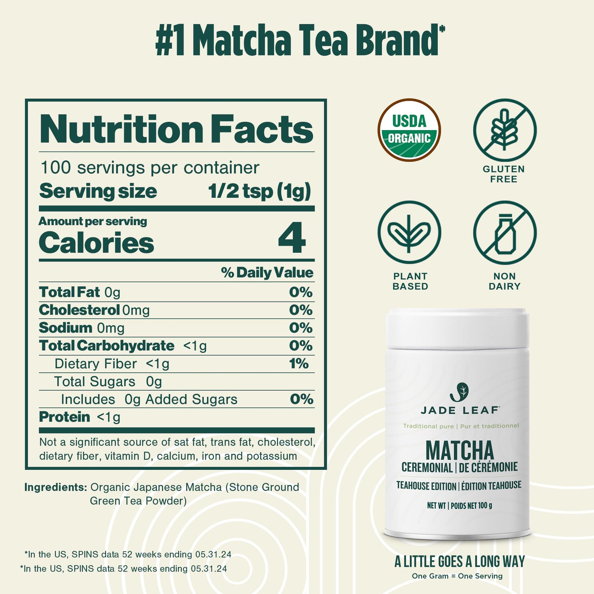 Jade Leaf Matcha Organic Ceremonial Grade Matcha Green Tea Powder - 100% Pure Japanese First Harvest Green Tea for Ceremonies, Usucha, Lattes 100g Tin (Pack of 1)