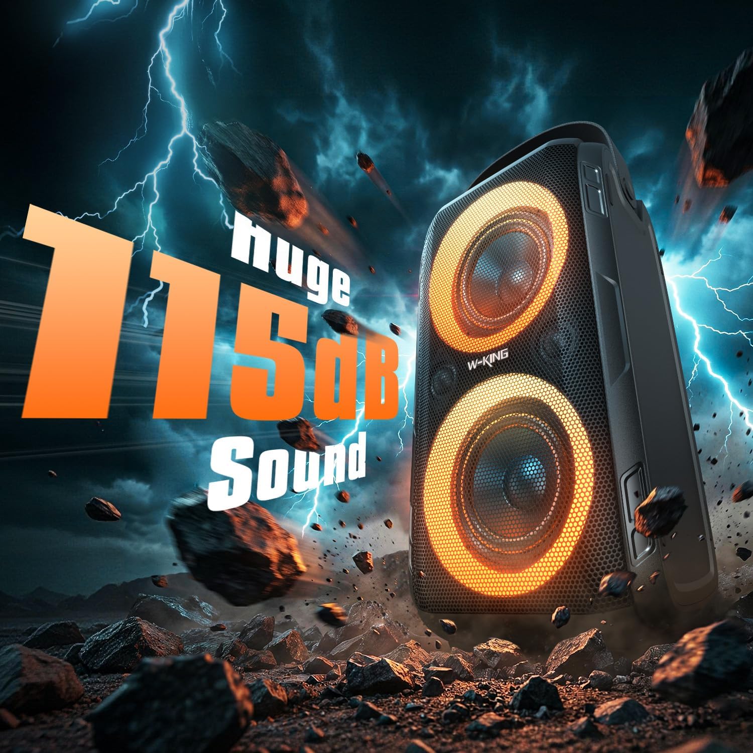W-KING Bluetooth Speaker Loud, 180W Peak Party Portable Outdoor Haut Parleur Speaker Wireless Boom Box/4 Drivers(2 * 4.04’’ Woofer)-80W Deep Bass Tube, Huge 115dB Sound, Lights/IPX5/EQ/24H/USB/TF/AUX