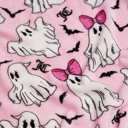 Couverture en peluche Juicy Couture à motifs de fantômes girly pour Halloween, jeté décoratif doux en polyester pour canapé ou lit, rose clair, 50" x 60"