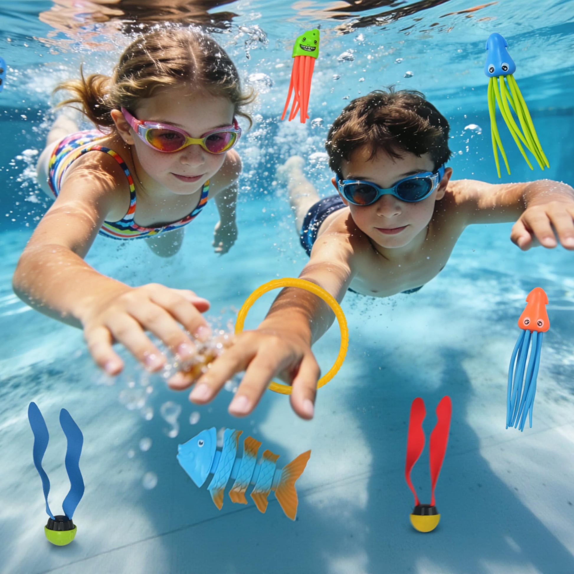 Sloosh 30 Pcs Diving Pool Toys for Kids Ages 3-12 Jumbo Set with Storage Bag Pool Games Summer Swim Water FishToys