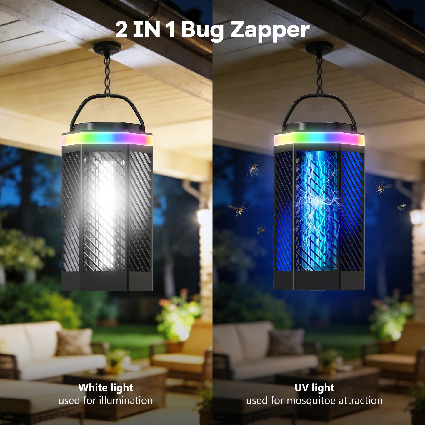 REOGLE Bug Zapper Outdoor Indoor, Rechargeable Mosquito Zapper with 8000mAh Battery & LED Night Light, USB Charging Electric Fly Zapper, Portable Fly Trap Fly Killer for Patio, Backyard, Garden