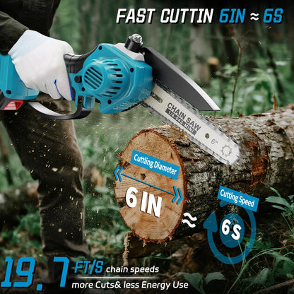 Mini Chainsaw＆6 Inch Pole Saw 2-in-1,with Extension Pole, Automatic Oiler with 2 Battery,Tree Trimmer Limb Branch & Pole Pruner,Holiday Gifts for Men, Fathers & Gardening Enthusiasts 🍁 All In One Marketplace Canada