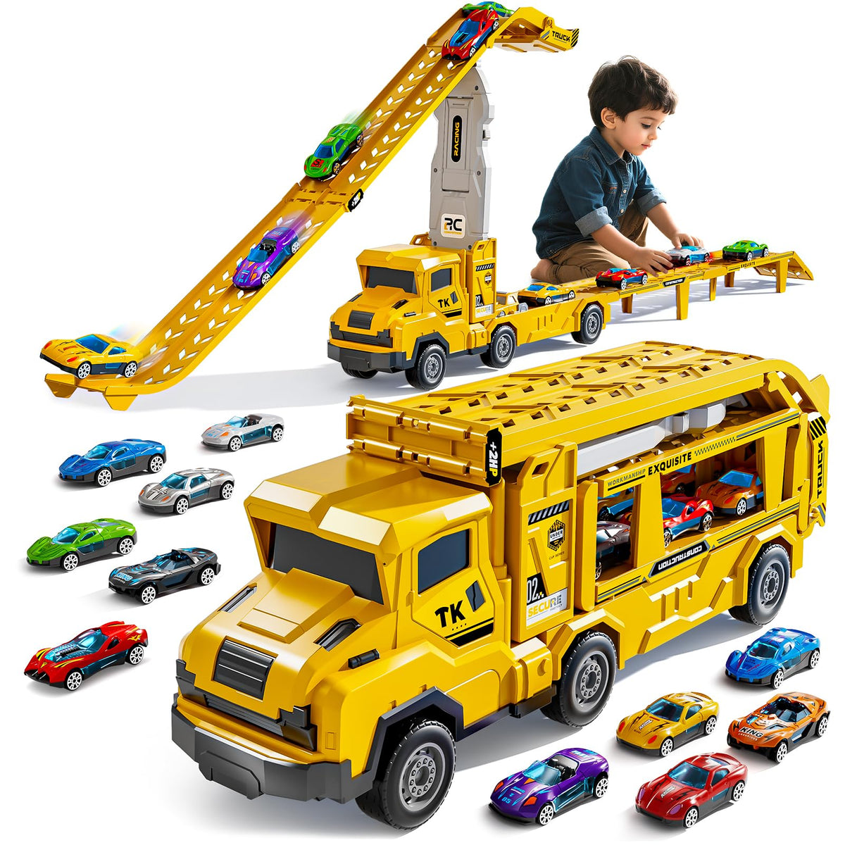 Transport Truck Toy for Kids, Transport Vehicle with Double Race Ramp Track 🍁 All In One Marketplace Canada