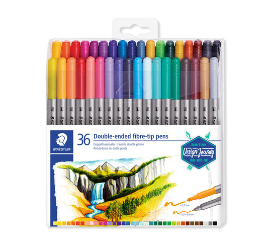 STAEDTLER Double-Ended Fibre-Tip Pens: Set of 36 Assorted Colours - Fine & Bold Writing and Colouring Tips - Washable Ink - Low Odour - School, Office or Home - Kids, Adults, Artists, All Skill Levels - Available at All In One Marketplace Canada