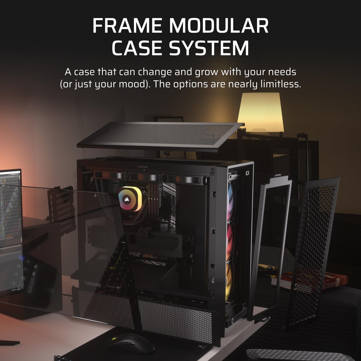 CORSAIR Frame 4000D RS ARGB Modular Mid-Tower ATX PC Case – High Airflow, 3X Pre-Installed RS ARGB Fans, InfiniRail™ Fan Mounting System, ASUS BTF, MSI Project Zero, Gigabyte Project Stealth – Black 🍁 All In One Marketplace Canada