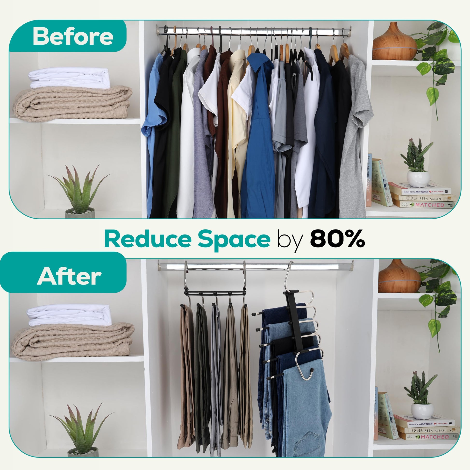 Utopia Home 2 Pack Pants Hangers Space Saving - Clothes Hanger with Stainless Steel Hook & Anti-Slip Design - Closet Organizer for Jeans, Trousers, Skirts, Scarf & Slacks (Black) - Available at All In One Marketplace Canada