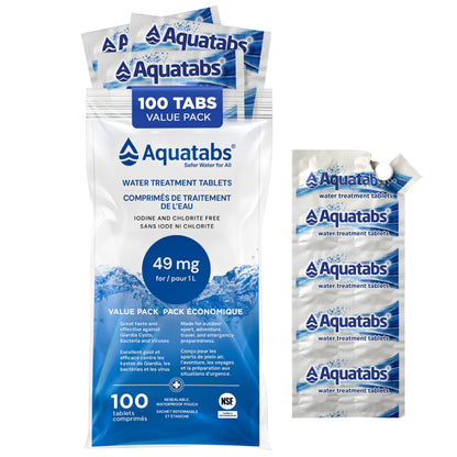 Aquatabs 49mg Water Treatment Tablets for 1L, 100-Tabs Value Pack (Plain Label) - Emergency Preparedness & Survival - Iodine & Chlorite-Free, NSF/ANSI/CAN 60