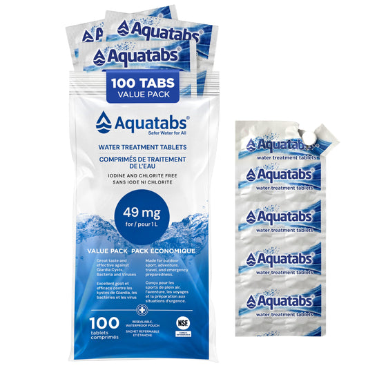 Aquatabs 49mg Water Treatment Tablets for 1L, 100-Tabs Value Pack (Plain Label) - Emergency Preparedness & Survival - Iodine & Chlorite-Free, NSF/ANSI/CAN 60
