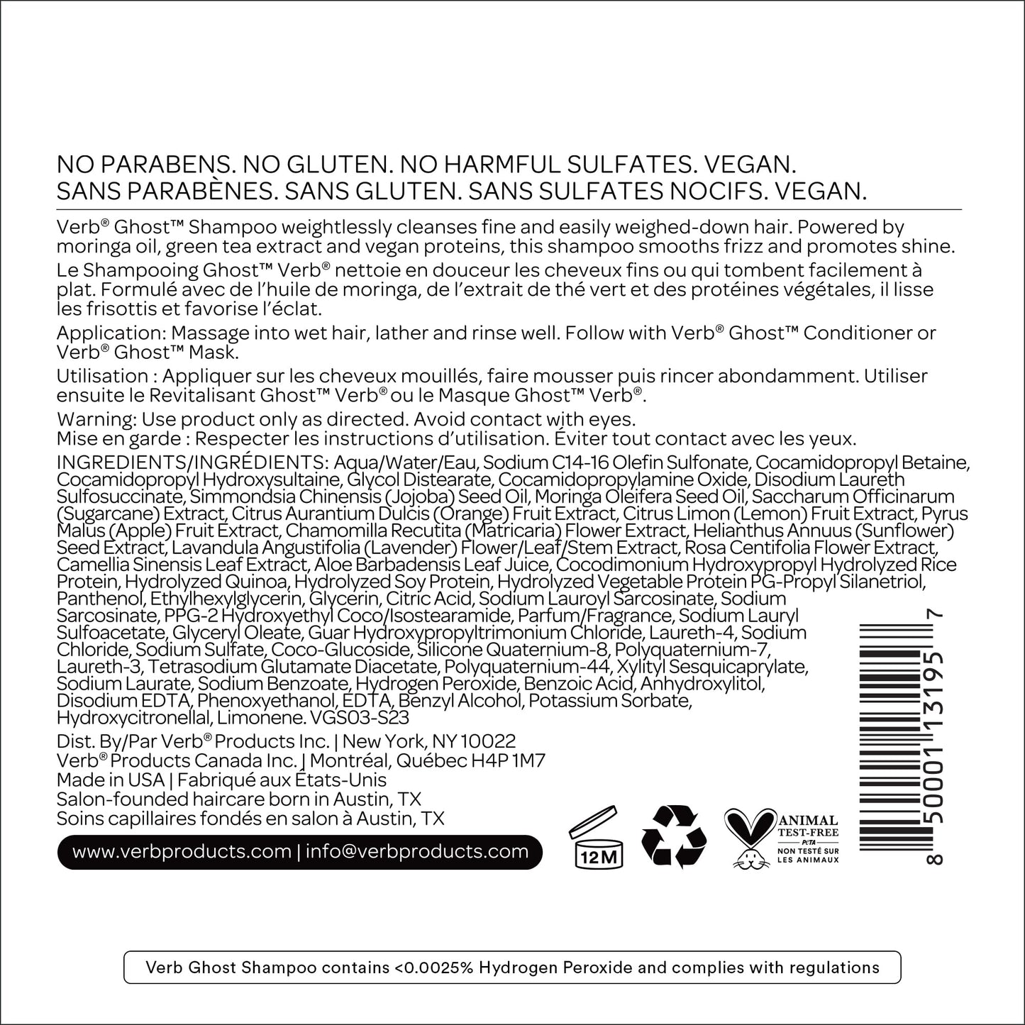 VERB Ghost Fine Hair Shampoo, 12 fl oz | Weightless Smoothing Cleanser Verb