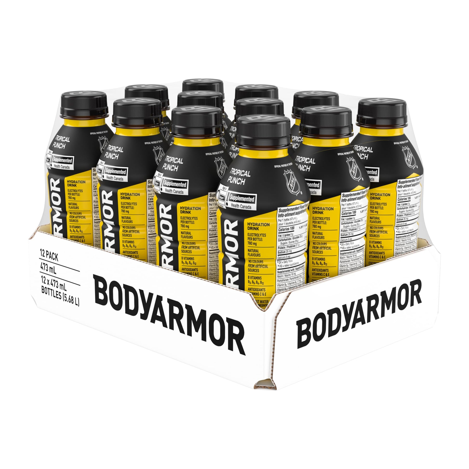 BODYARMOR SuperDrink Tropical Punch, 473 mL Bottles (12 Pack) – Sports Hydration Drink with Coconut Water, Potassium-Packed Electrolytes and Antioxidant Vitamins - Available at All In One Marketplace Canada