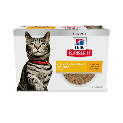 Hill's Science Diet Urinary Hariball Control, Adult 1-6, Urinary Track Health & Hairball Control Support, Wet Cat Food, Chicken Minced, 2.9 oz Can, Case of 12
