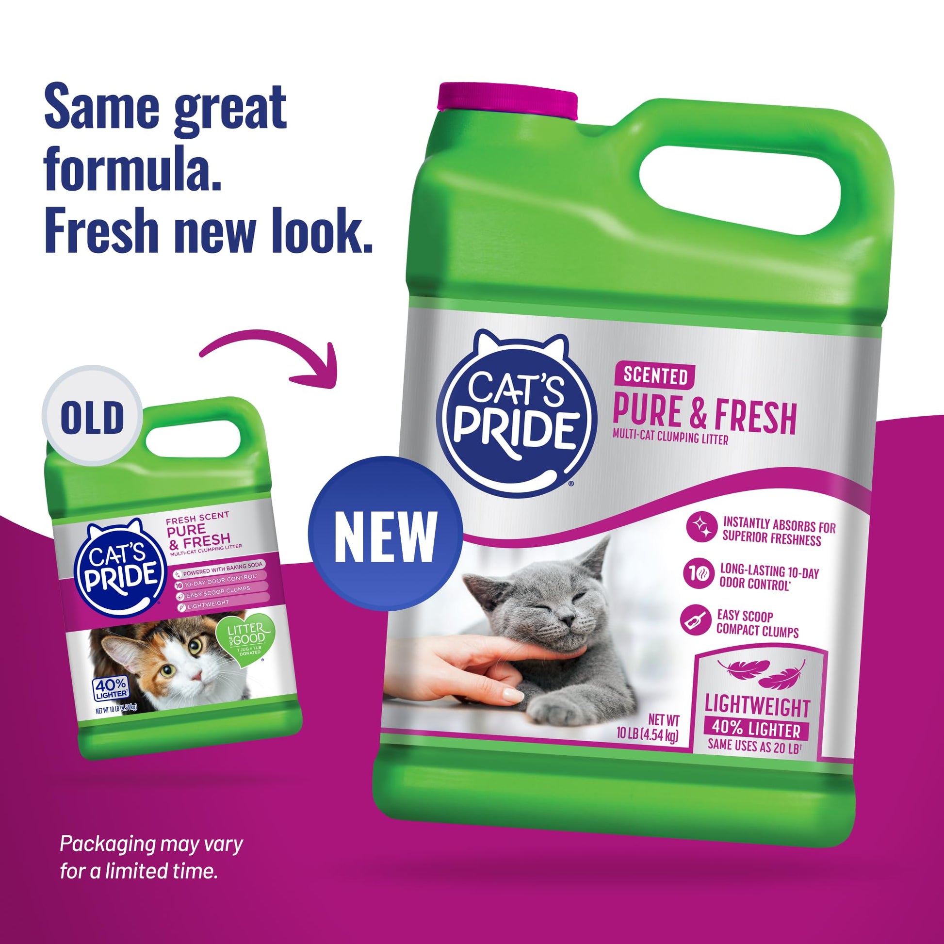 Cat's Pride Premium Lightweight Clumping Litter: Pure & Fresh - Up to 10 Days of Powerful Odor Control - Multi-Cat, Scented, 10 Pounds Cat's Pride
