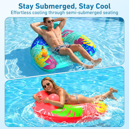 SEETOHOME 3 Pack Pool Floaties for Adults, Inflatable Pool Float Chair Adult Size with Backrest & Cup Holder Floating Pool Chair Floaties for Adults Beaches, Lakes, Rivers, Parties Water Fun