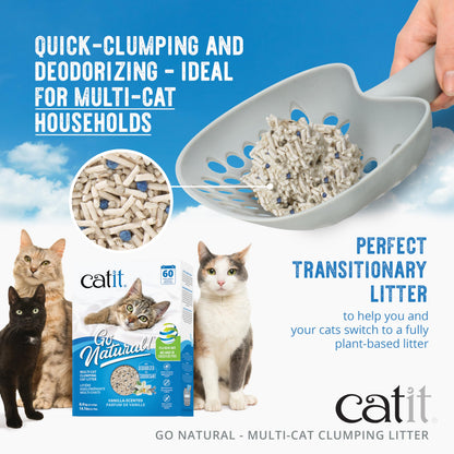 Catit Go Natural Pea Husk Multi-Cat Clumping Cat Litter, Vanilla, 6.4 kg, Dust Free & Lightweight Cat Litter, Cat Liter, Cat Litter Clumping, Bentonite Clay