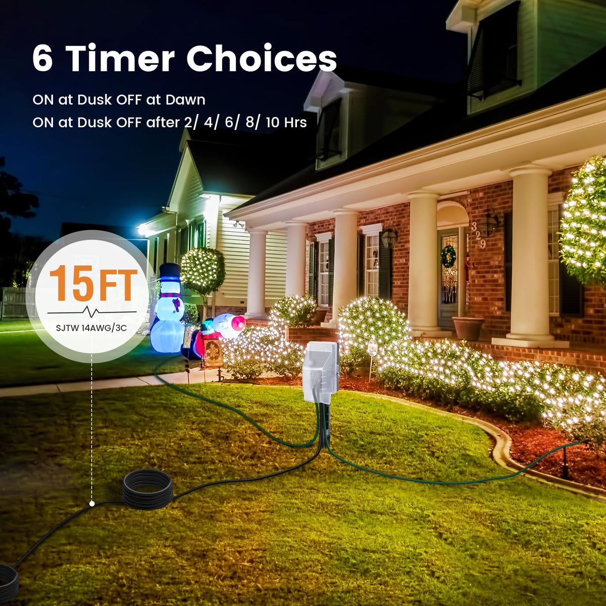 SURAIELEC Outdoor Power Stake, Dusk to Dawn Timer, 15FT Extension Cord 🍁 All In One Marketplace Canada