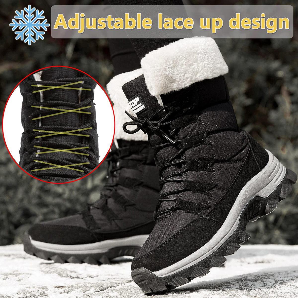 ziitop Womens Snow Boots, Women's Winter Boots, Fur Lined Warm Winter Boots, Lace up Warm Shoes, Mid Calf Snow Boots, Outdoor Anti-Slip Boots, Snow Boots Waterproof, Winter Walking Boots for Women 🍁 All In One Marketplace Canada