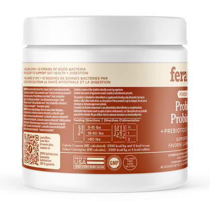 Fera Pets Probiotics for Dogs & Cats with Prebiotics - USDA Organic - Gut Health Powder Supplement with 12 Strains and 5 Billion CFUs - Supports Immunity, Energy and Skin & Coat - 60 Scoops