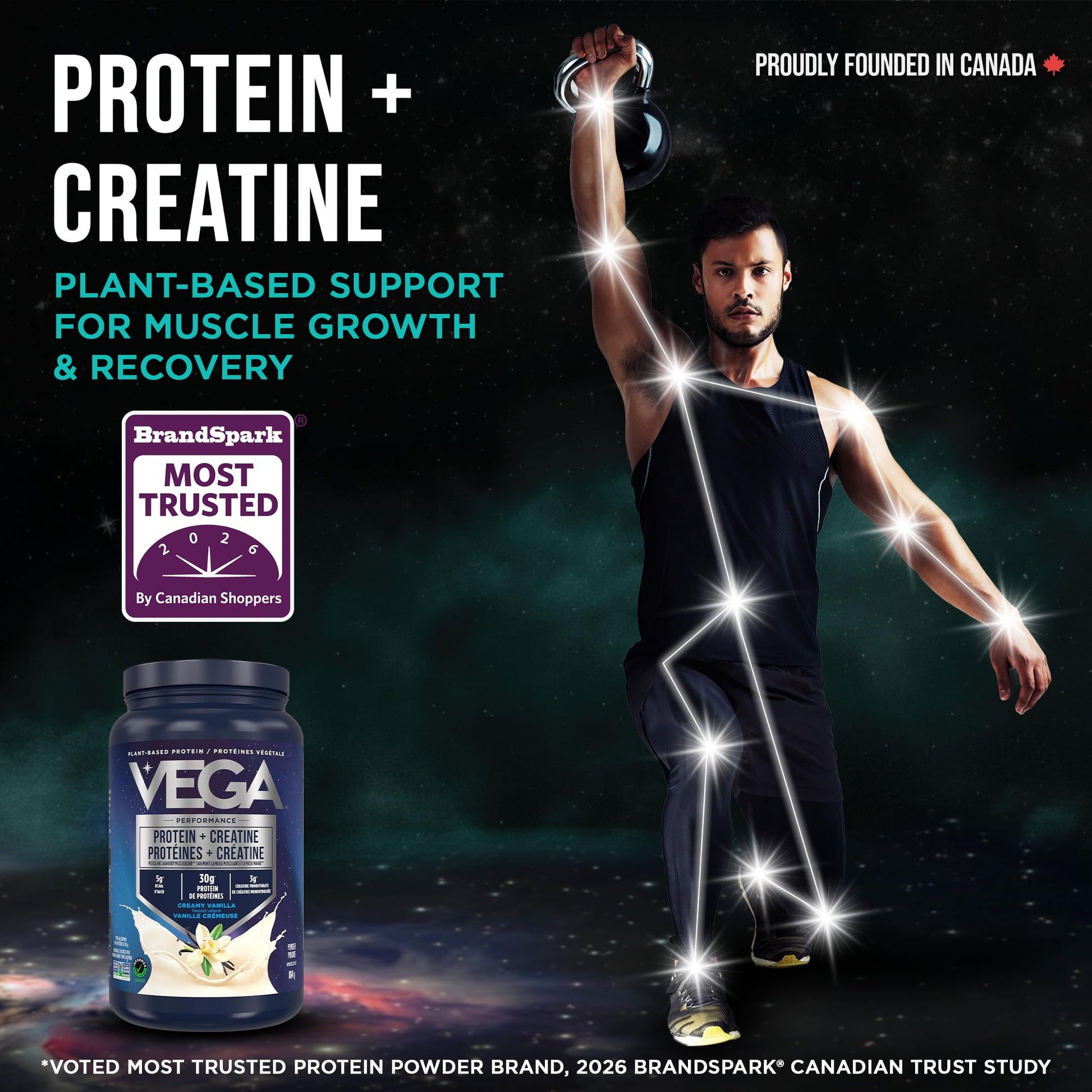 Vega Protein + Creatine, 28g Plant Based Protein Powder with Creatine for Muscle Recovery – Vanilla,18 Servings, 864 grams